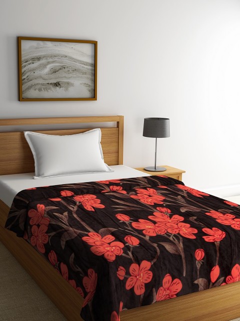 

NEUDIS Brown & Orange Floral AC Room 210 GSM Single Bed Blanket