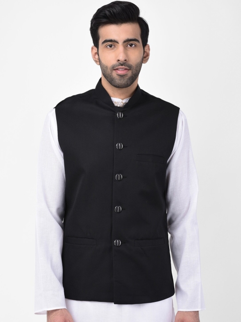 

SG LEMAN Men Black Solid Satin Nehru Jacket