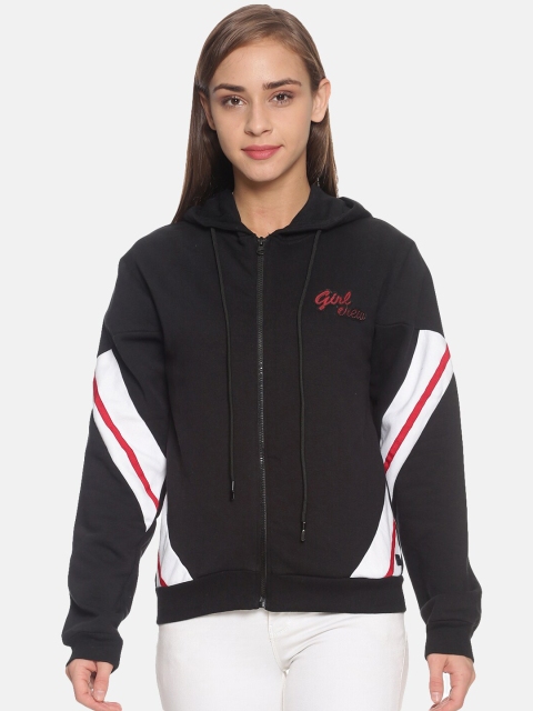 

Campus Sutra Women Black Solid Hooded Sweatshirt