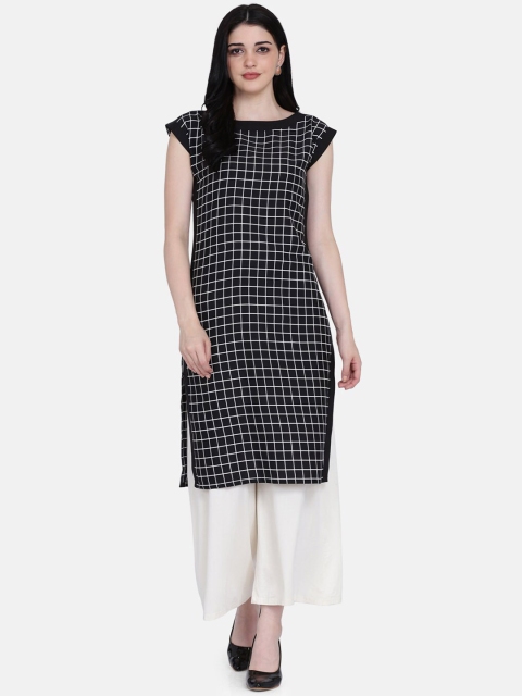 

Ojjasvi Women Black & White Checked Straight Kurta