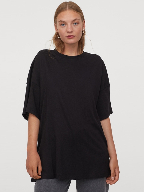 

H&M Women Black Solid Oversized Modal-blend T-shirt
