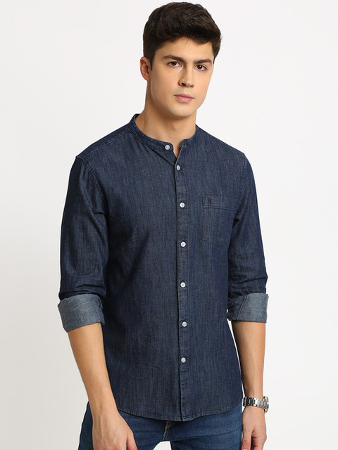 

TED HARBOR Men Navy Blue Slim Fit Solid Casual Shirt