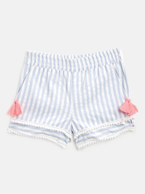 

Cherry Crumble Girls White & Blue Striped Regular Shorts