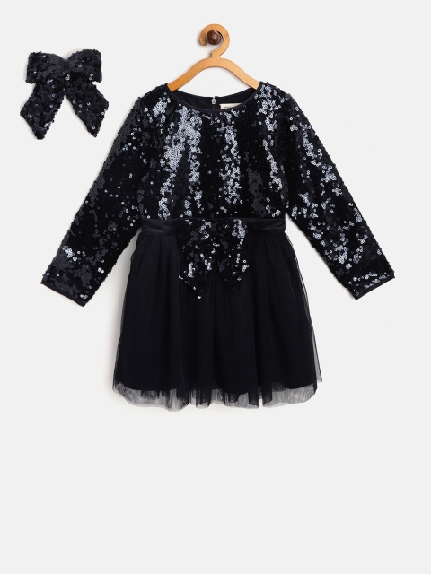 

Cherry Crumble Girls Navy Blue Embellished A-Line Dress