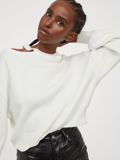 

H&M Women White Cold Shoulder Jumper