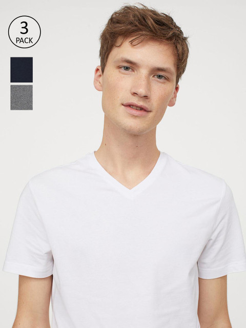 

H&M Men 3 Pack T Shirts Slim Fit, White