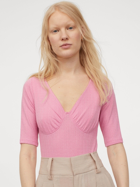 

H&M Women Pink V-Neck Body