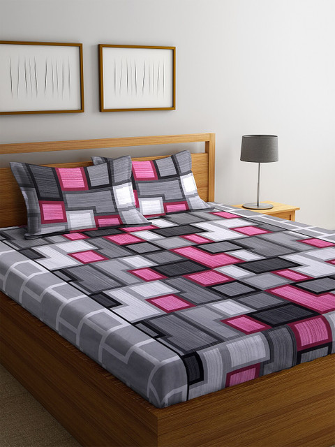 

KLOTTHE Multicoloured Geometric 210 TC Cotton 1 King Bedsheet with 2 Pillow Covers, Multi