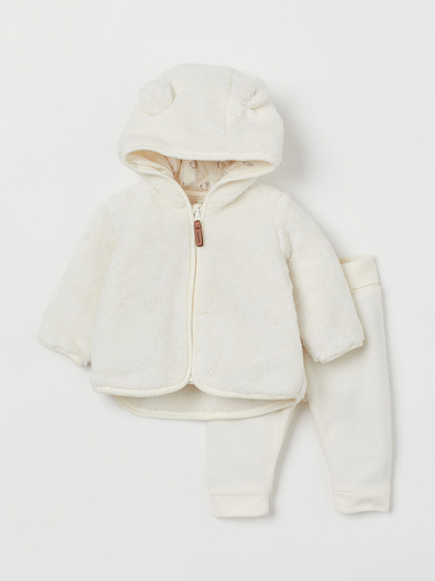 

H&M Infants Off White Solid 2-piece Fleece Set