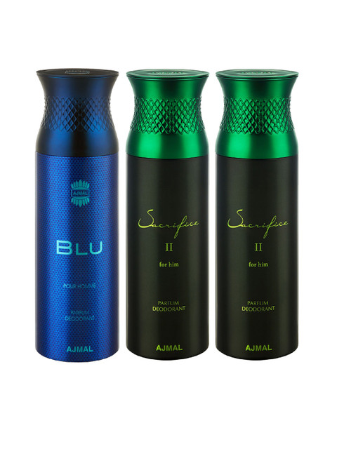 

Ajmal Unisex Pack of 3 Blu & Sacrifice II Deodorant Spray - 200 ml each, Multi