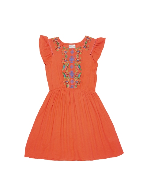 

Cherokee Girls Coral Red Embroidered Crinkled Dress