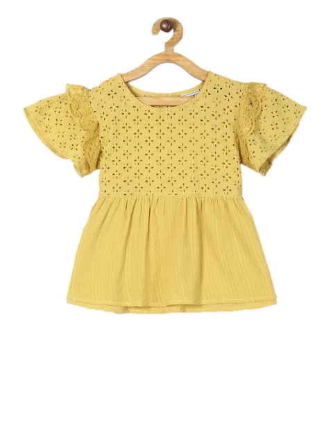 

Cherokee Girls Yellow Embroidered Hakoba Pure Cotton Top