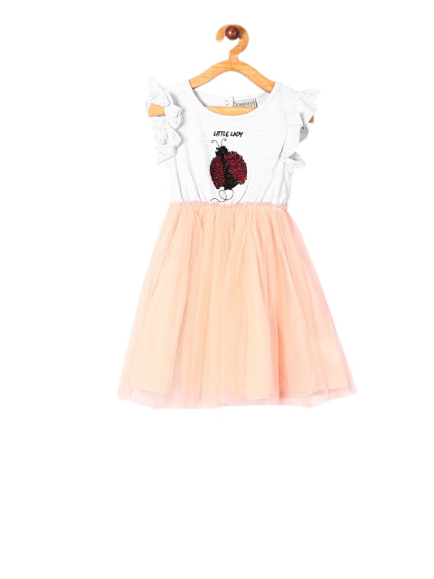 

Cherokee Girls Grey & Peach-Coloured Colourblocked Fit and Flare Dress