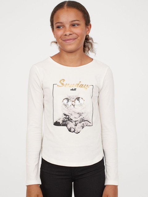 

H&M Girls White & Black Motif-Front Top