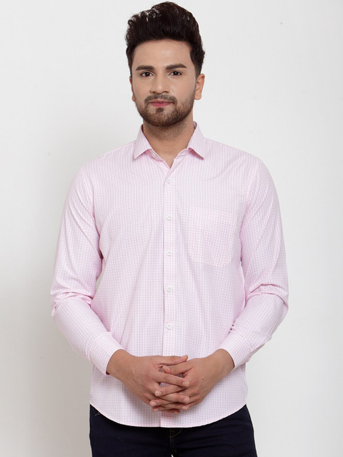

JAINISH Men Pink & White Regular Fit Checked Casual Shirt