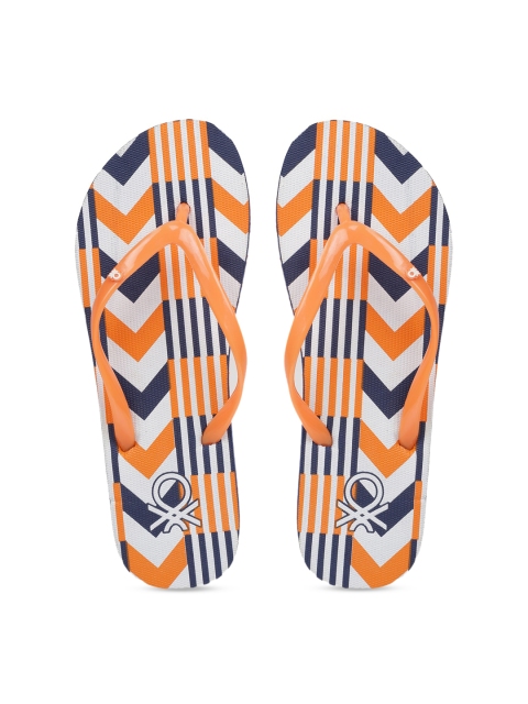 

United Colors of Benetton Women Orange & Navy Blue Printed Thong Flip-Flops