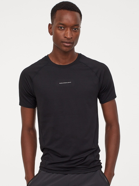 H&M Men Black Solid Sports Top Muscle Fit