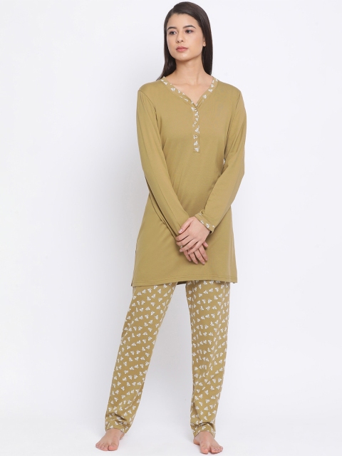 

Kanvin Women Khaki Floral Printed Night Suit
