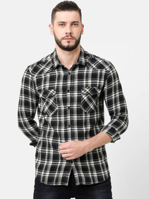 

Voi Jeans Men Black & White Slim Fit Checked Casual Shirt