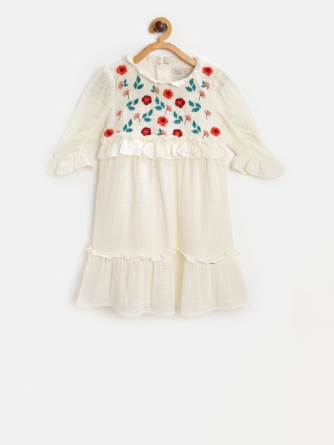 

Cherry Crumble Girls Off-White Embroidered A-Line Dress
