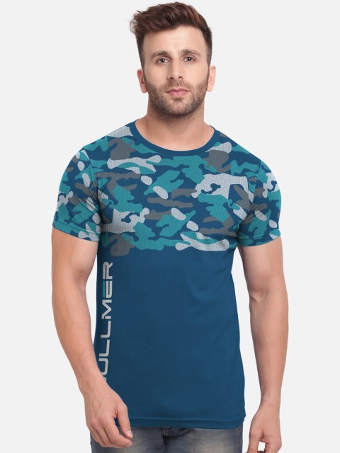 

BULLMER Men Blue Camouflage Printed Round Neck T-shirt