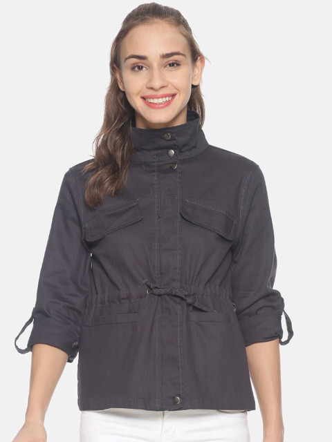 

Campus Sutra Women Black Solid Windcheater Padded Jacket