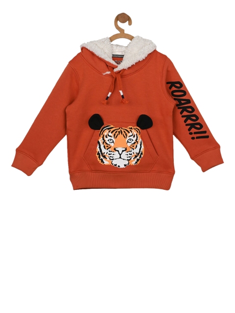 

Stupid Cupid Boys Rust Brown & Black Printed Hooded Sweatshirt