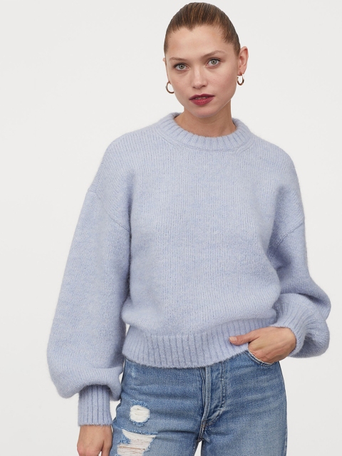 

H&M Women Blue Fine-Knit Wool-Blend Jumper