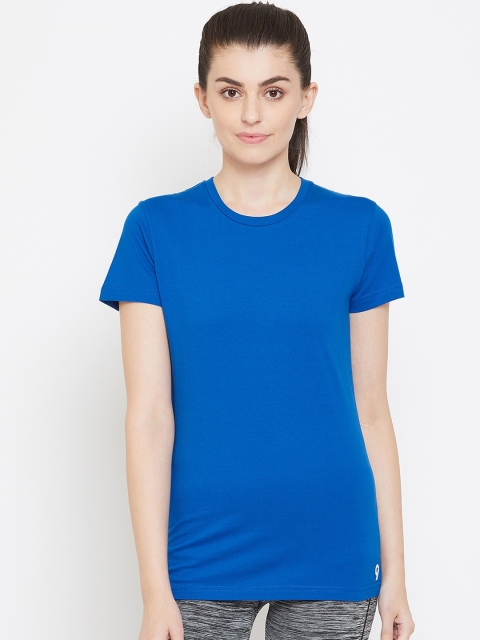 

C9 AIRWEAR Women Blue Solid Round Neck Pure Cotton T-shirt