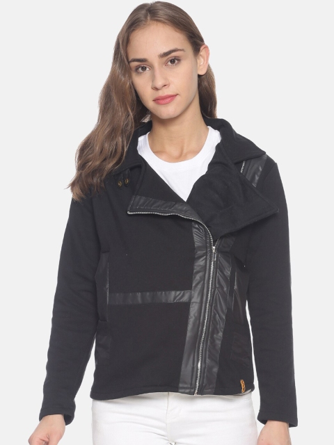 

Campus Sutra Women Black Solid Windcheater Biker Jacket