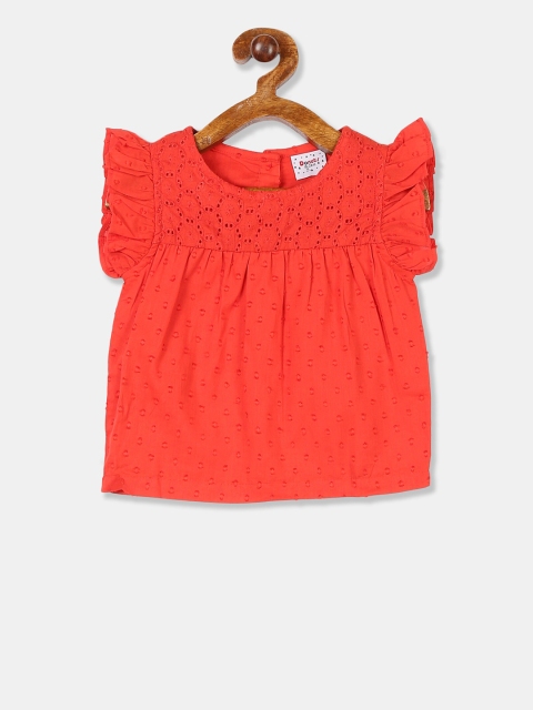 

Donuts Girls Red Self Design Pure Cotton Top