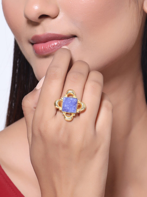 

Tistabene Gold-Plated Blue Drusy-Studded Handcrafted Cocktail Finger Ring