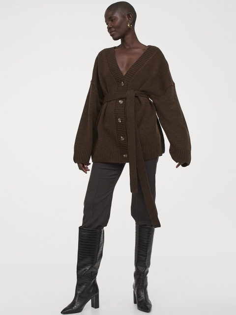 

H&M Women Brown Knitted Wool-Blend Cardigan