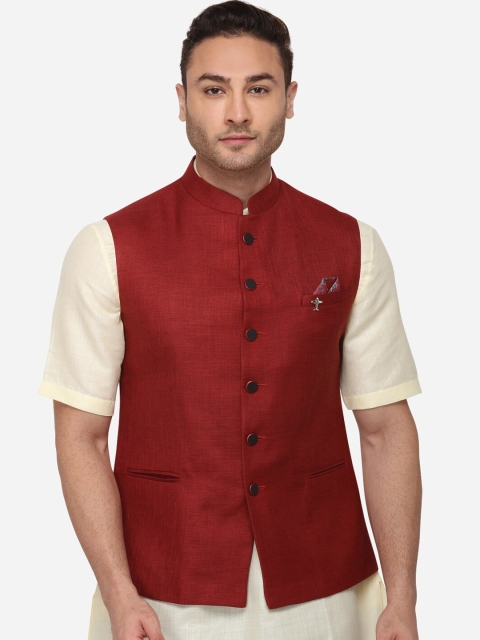 

Greenfibre Men Maroon Solid Nehru Jacket