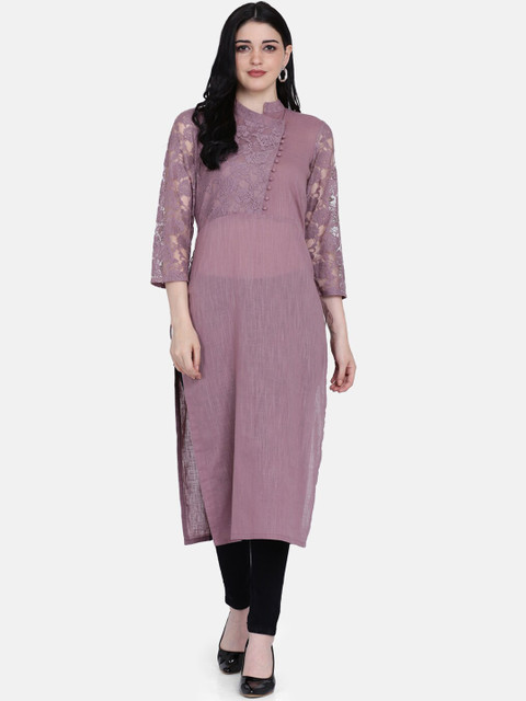 

Ojjasvi Women Lavender Woven Design Straight Kurta