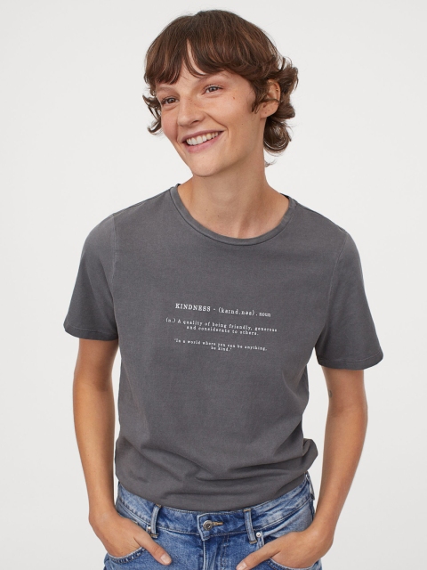 

H&M Women Grey Printed T-shirt