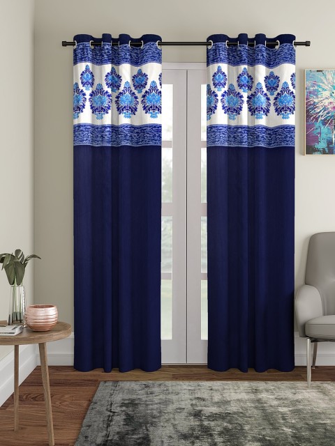 

VRINDA Blue & White Set of 2 Long Door Curtains