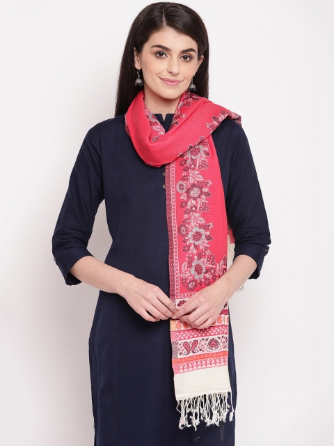 

HK colours of fashion Women Coral Woven Design Stole with Tasselled Border