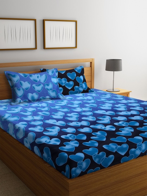 

KLOTTHE Blue Abstract 210 TC Cotton 1 King Bedsheet with 2 Pillow Covers