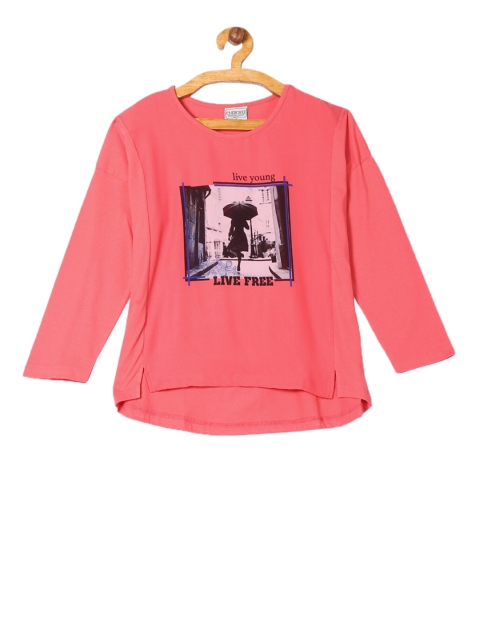 

Cherokee Girls Coral-Coloured Printed Pure Cotton Top