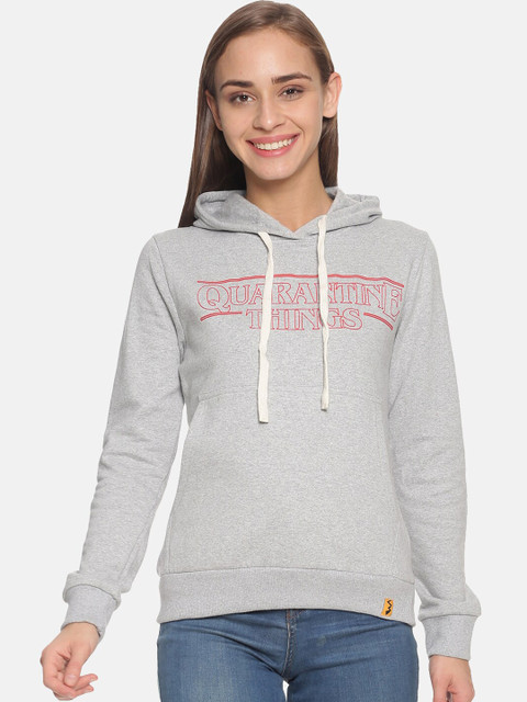 

Campus Sutra Women Grey Printed Hooded Sweatshirt