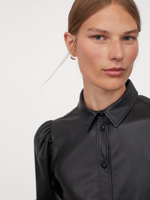 

H&M Women Black Solid Imitation Leather Shirt