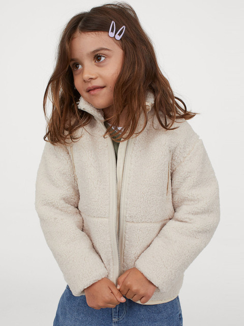 

H&M Girls Beige Solid Faux Shearling Jacket