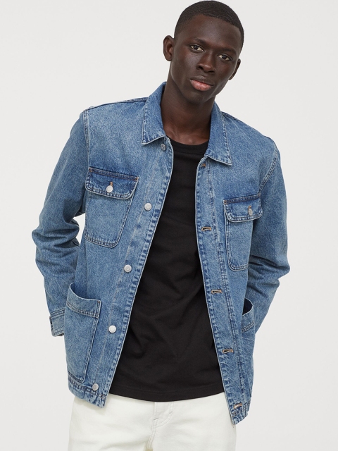 

H&M Men Blue Solid Denim Jacket