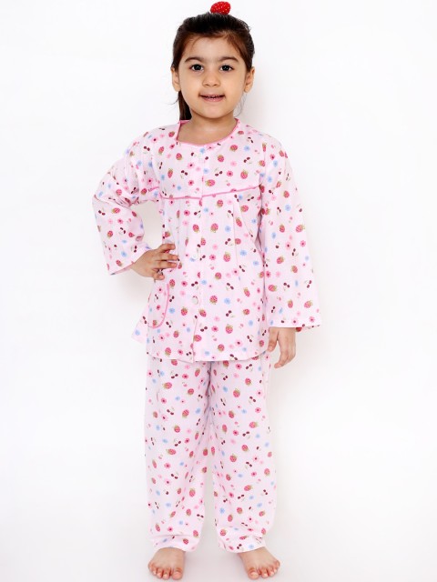 

KID1 Girls Pink Printed Night suit