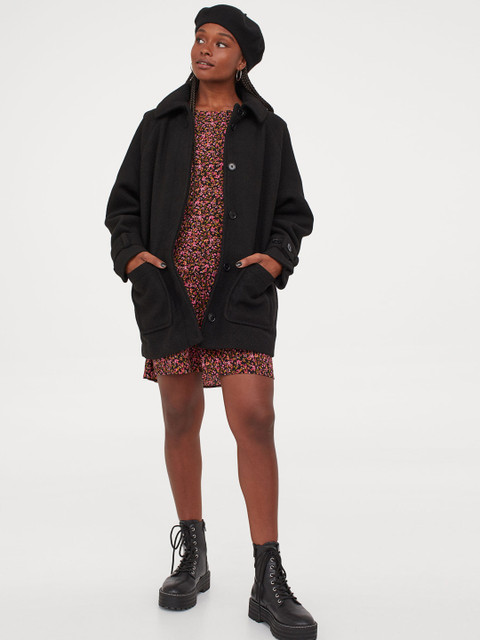 

H&M Women Black Boxy Twill Coat