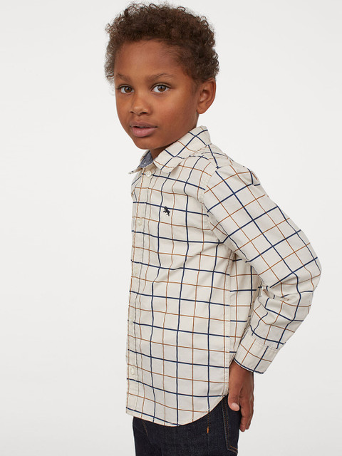

H&M Boys Cream & Navy Blue Checked Cotton Shirt