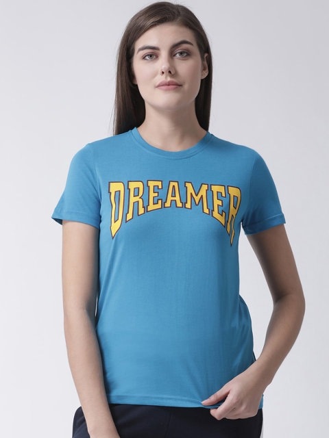 

Club York Women Blue Printed Round Neck T-shirt