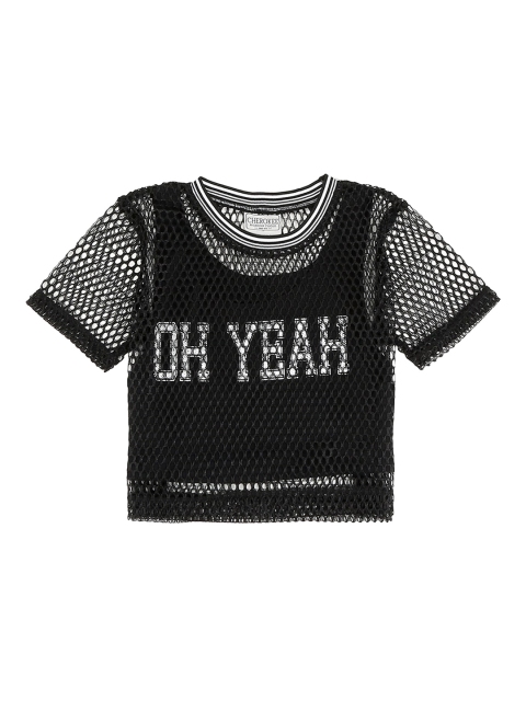 

Cherokee Girls Black Printed Mesh Layered Top