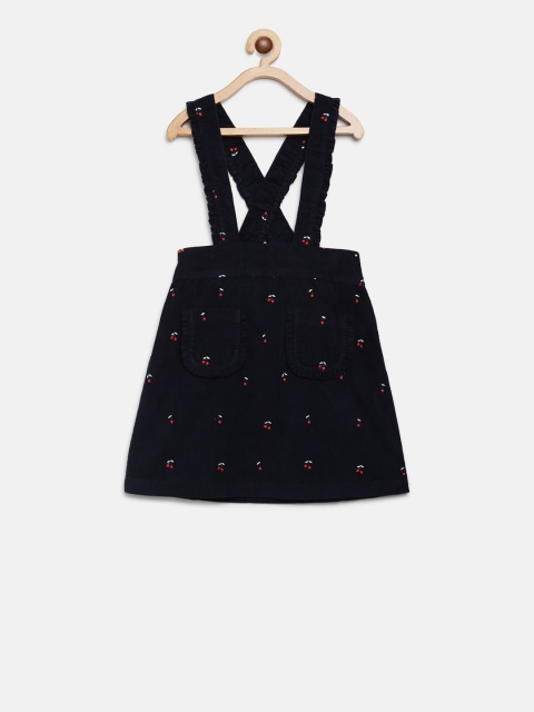 

Cherry Crumble Girls Navy Blue Embroidered Corduroy Pinafore Dress